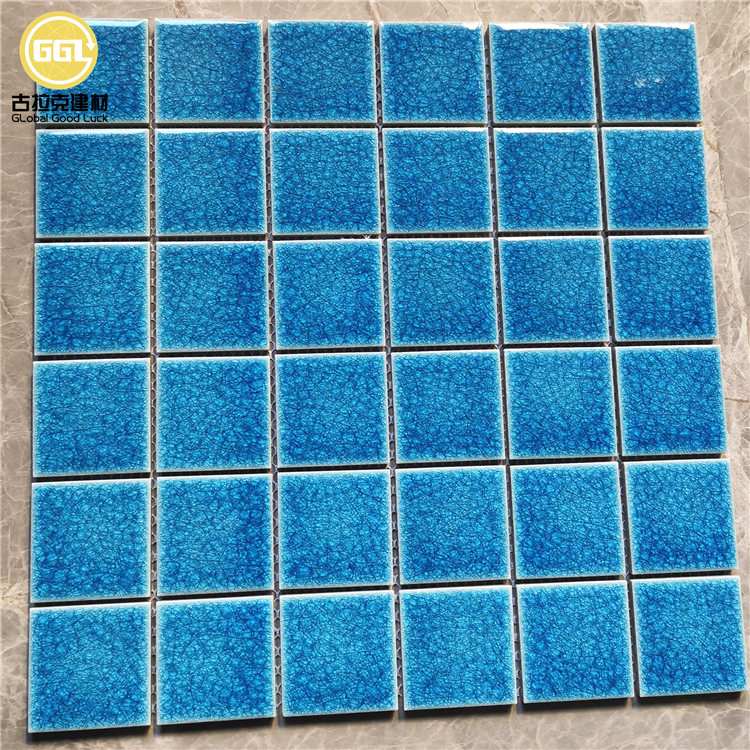 Cobalt Blue Crackle Glazed Ceramic Mosaic Tile for Modern Wall Designs