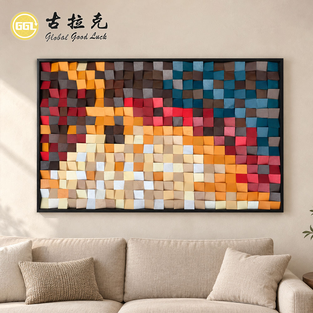 Custom 3D Color Gradient Wood Mosaic Wall Art