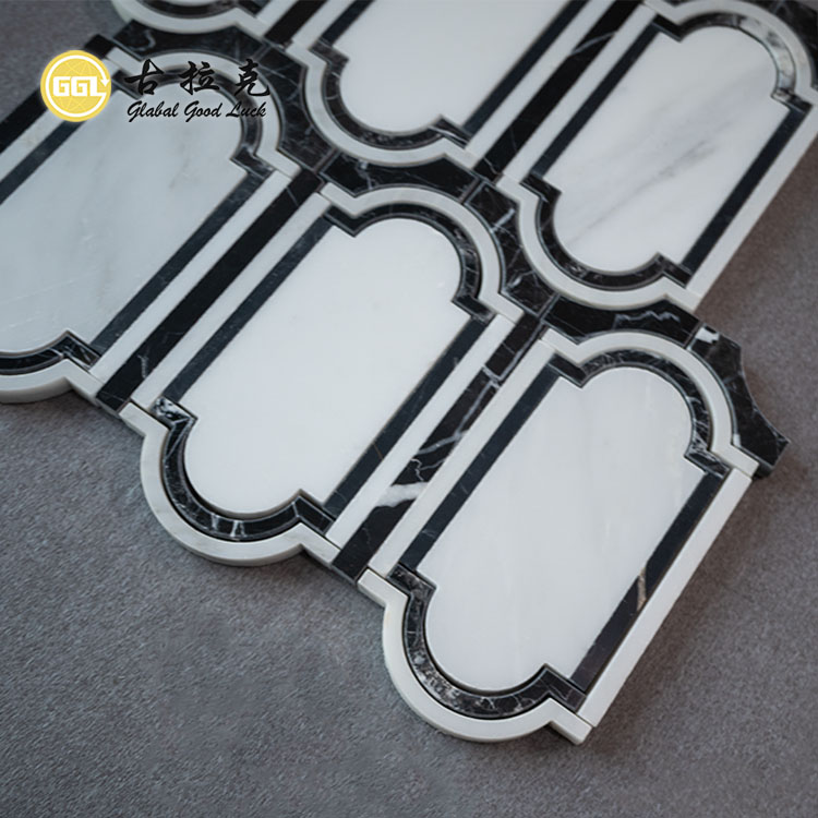Classic Design White And Black Pattern Waterjet Mosaic Tile