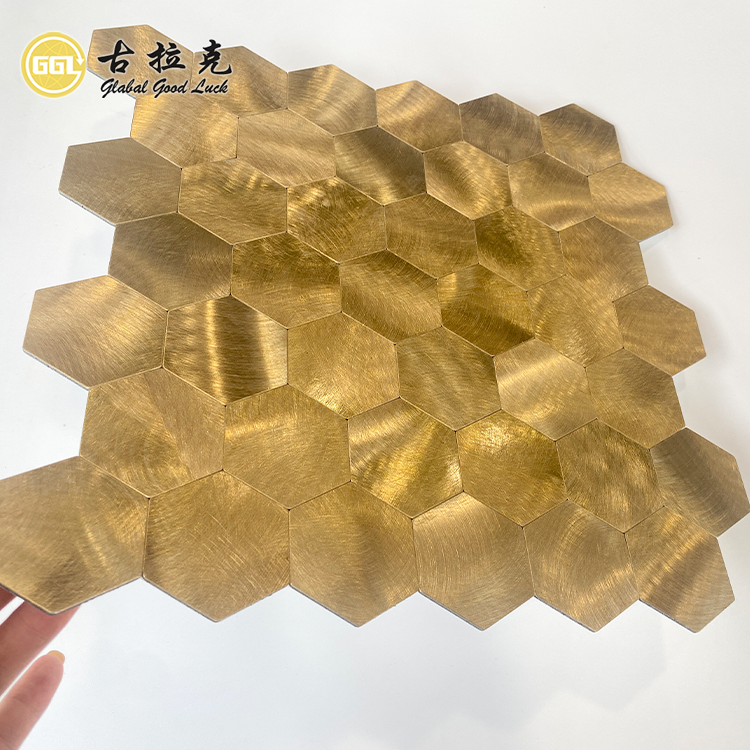 Gold Hexagon Self-Adhesive Mosaic Tile – Metallic Aluminum Composite Panel Wall Decoration