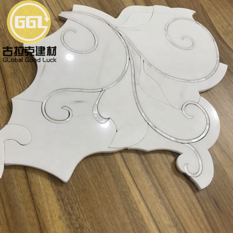Inneneinrichtung Blumenmarmor Form Mix Muschel-Muster Waterjet Mosaikfliese