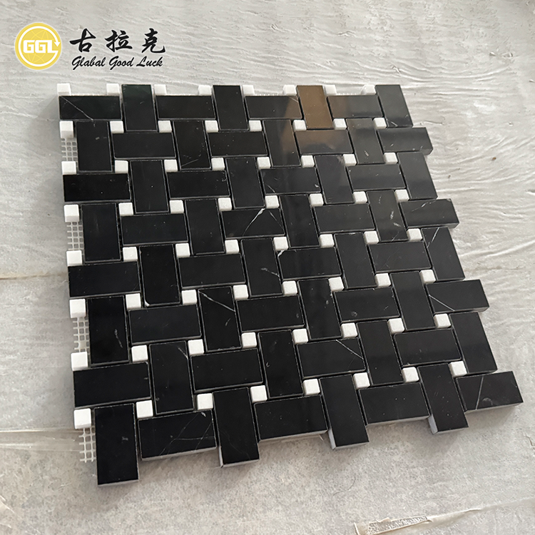 Nero Marquina Marmore & Wit Dots Mozaïekteël vir Huis Muur Vloer Versiering