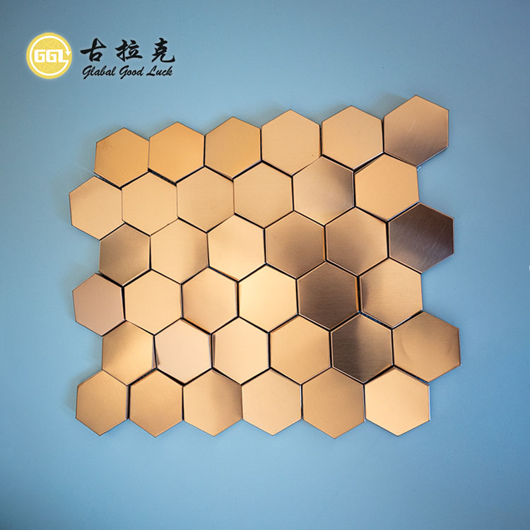 Diseño Cóncavo Convexo de Mosaico Metálico de Acero Inoxidable en Forma Hexagonal para Decoración de Pared