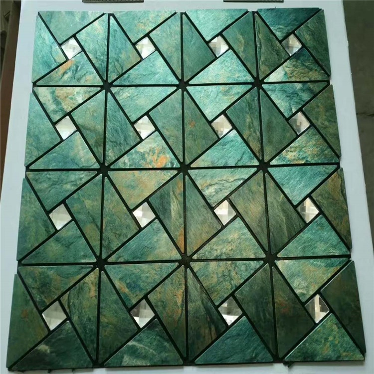 Azulejo de mosaico de metal inoxidable con incrustación de vidrio para salpicadero de fondo de TV