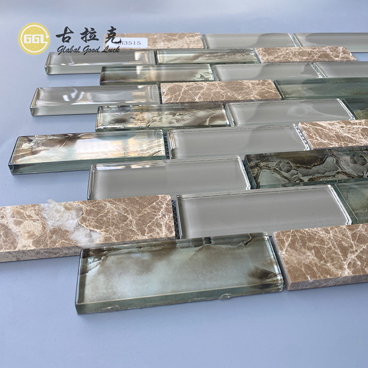 Naturmarmor Mix Glas Kristall Streifenform Glasmosaik Küchenwandfliese