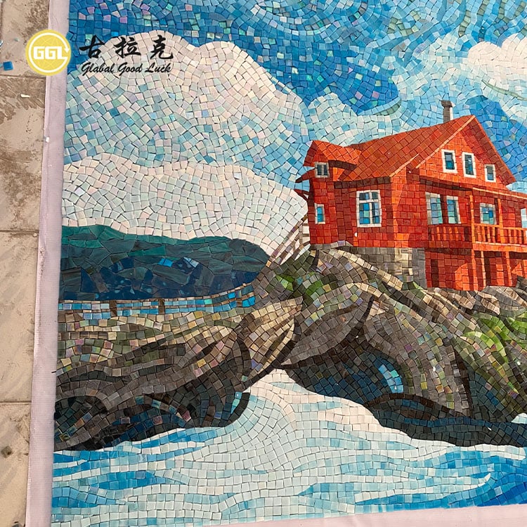Padrão Sob Encomenda Feito à Mão Vidro Arte Mural Mosaico Ladrilho Decoração Interna