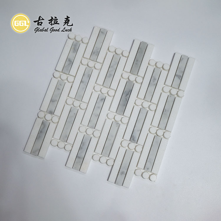 Azulejo de mosaico Waterjet de forma rectangular de mármol pulido mezcla de forma redonda para decoración de pared y suelo