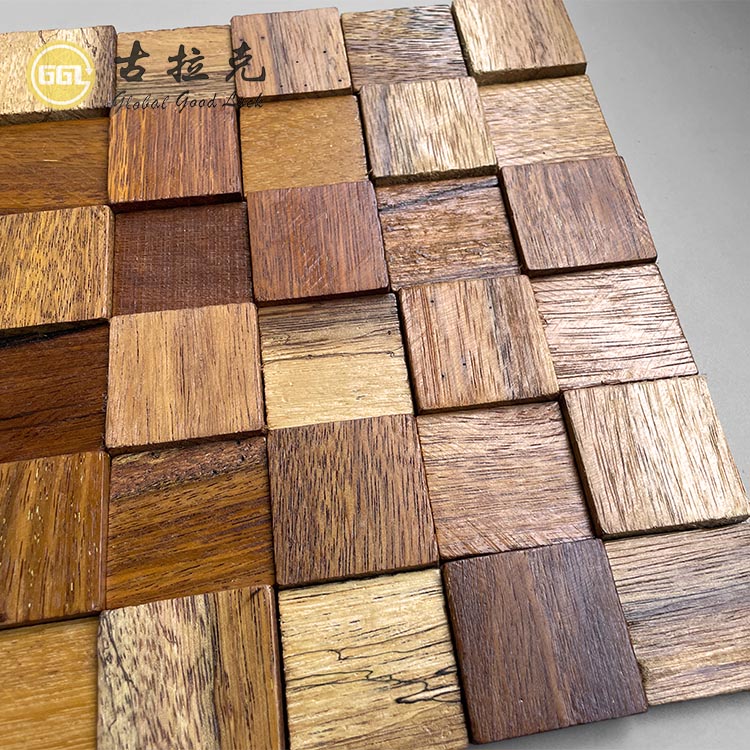3D Square Wood Mosaic Tiles – Natural Wooden Block Wall Panels