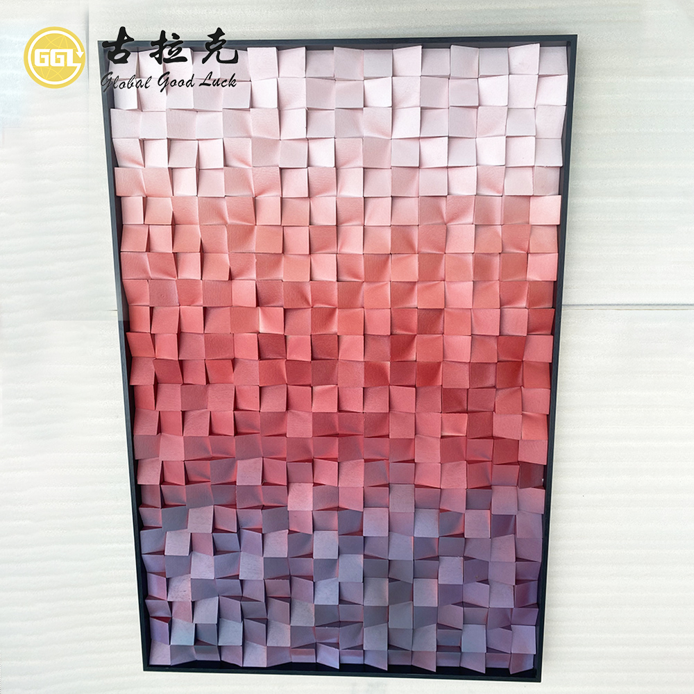 Handmade 3D Pink Gradient Wood Mosaic Mural