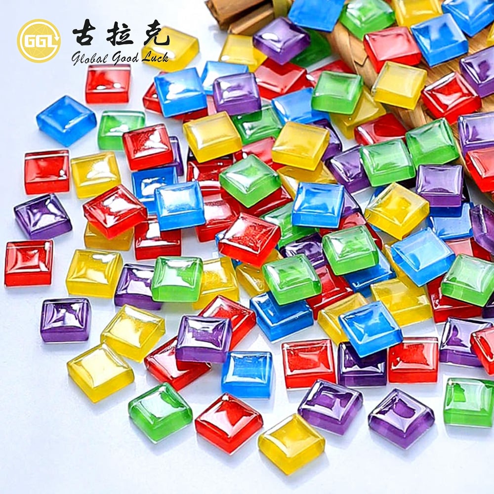 3D Faceted Square Glass Mosaic Tiles – Colorful Glossy Decorative Mosaic