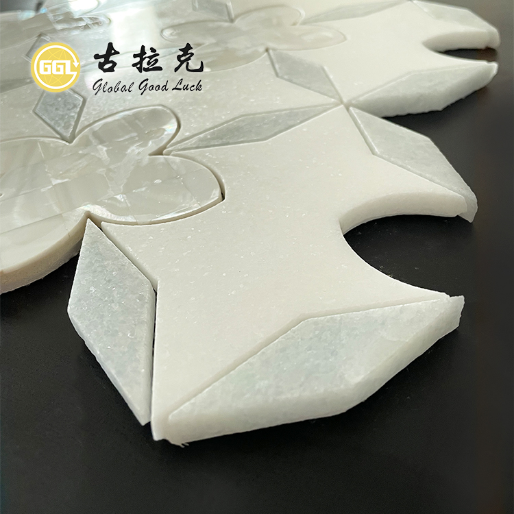 Blom Mozaïek Natuurlike Skulp Mother Of Pearl Waterjet Marmelteël