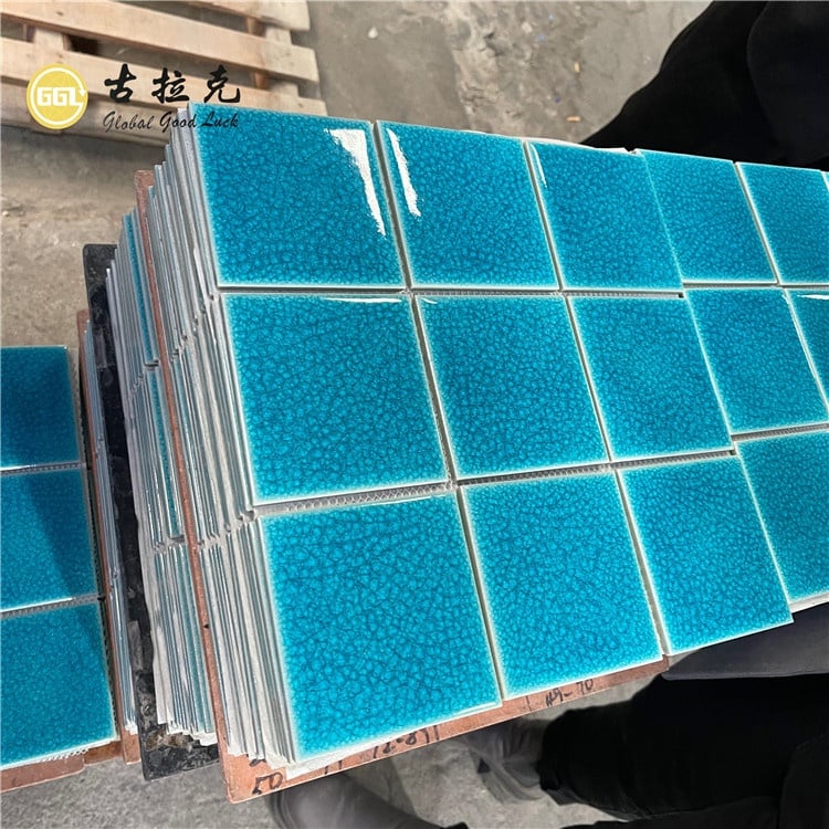 Turquoise Crackle Glazed Ceramic Mosaic Tile for Decorative Walls and Modern Interiors