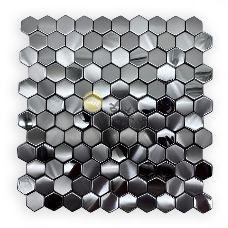 Sechseckige Edelstahl Goldene Metall Mosaikfliese Innenwand Dekor