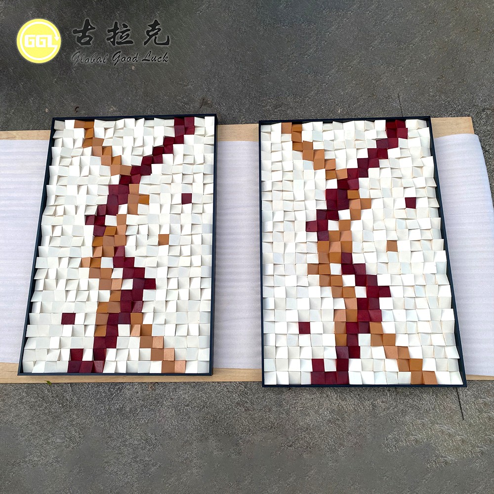 Custom 3D Geometric Wood Mosaic Wall Art