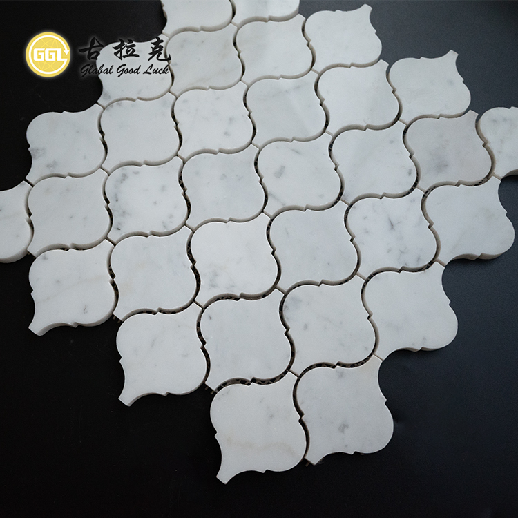 Carrelage Mosaïque en Marbre Blanc Carrara en Forme de Lanterne Adapté pour Décor de Villa