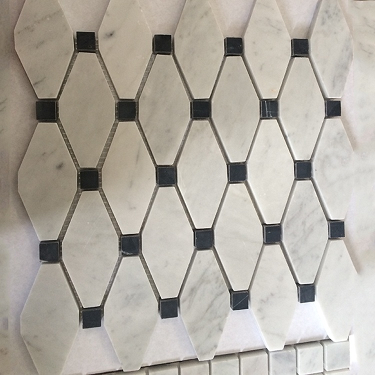 Calacatta White Mix Black Dots Marble Long Hexagon Pattern Mosaic Tile Pour Décor de Sol/Mur de Maison/Villa