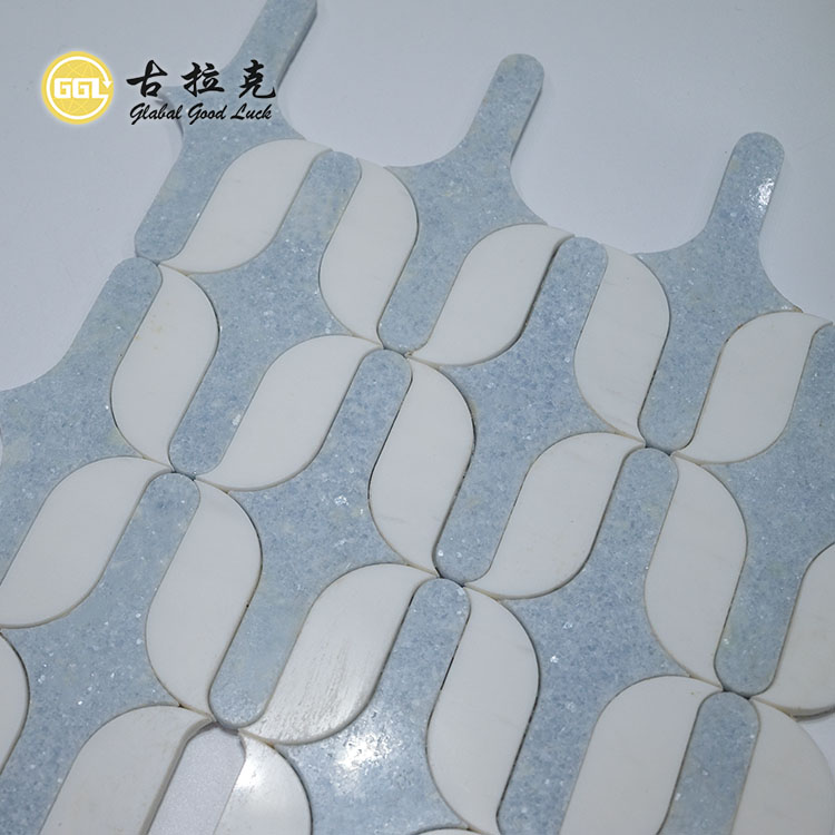 Unieke Vorm Marble Parquet Kenmerk Waterjet Mozaïek Vir Muur Vloertegel