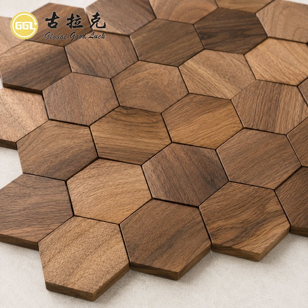 Natural Wood Mosaic Wall Panel – 3D Decorative Wood Wall Cladding for Luxury Interiors