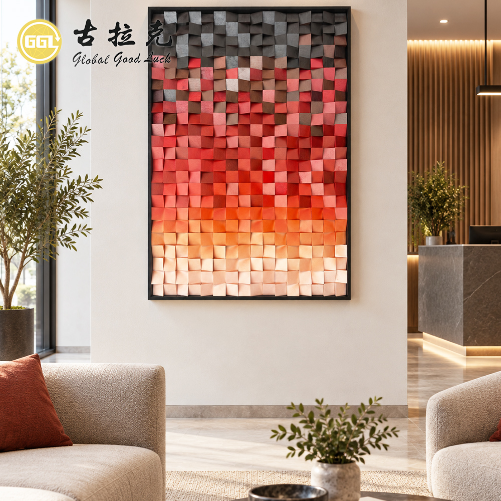 Handmade 3D Gradient Wood Mosaic Mural