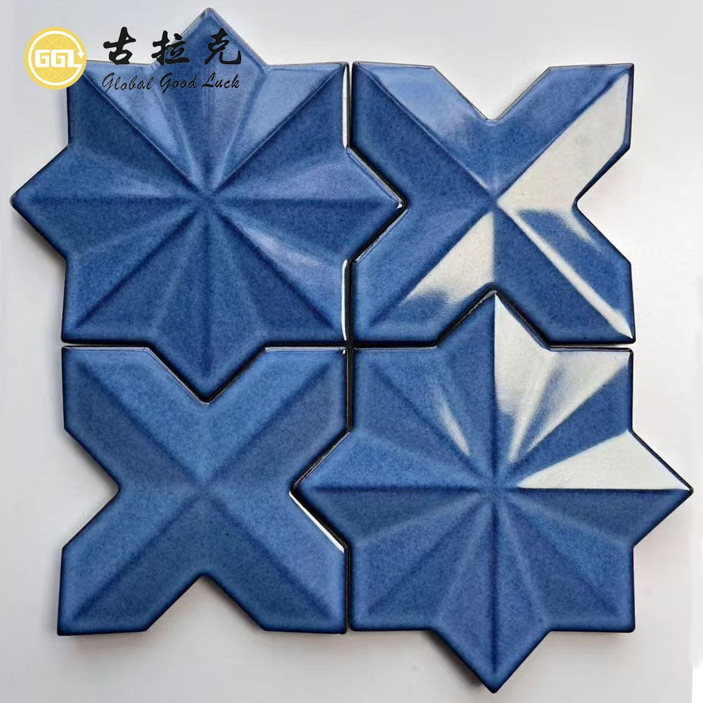 Blue 3D Geometric Ceramic Mosaic Tile for Decorative Walls