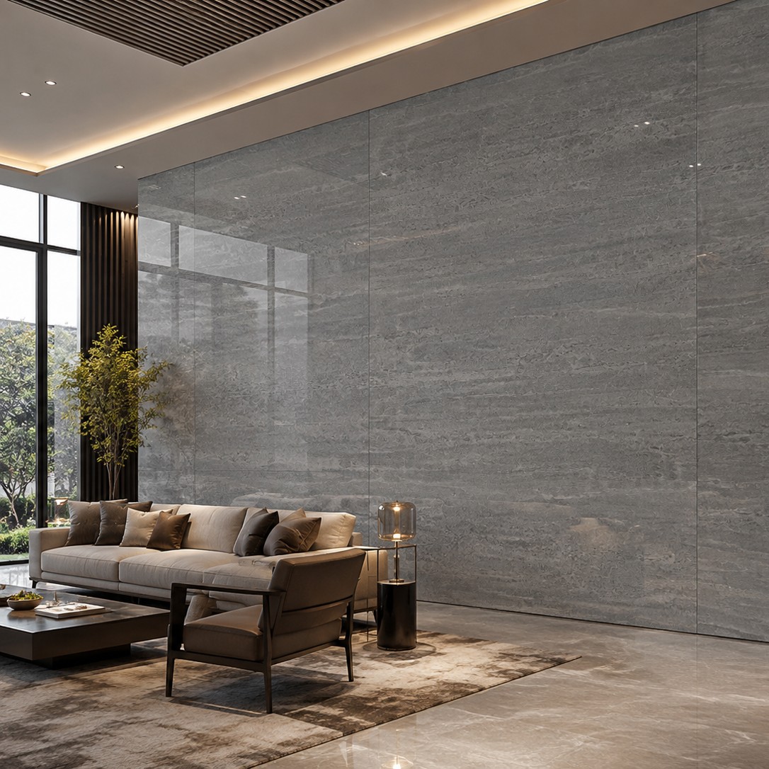 Moonlight Grey Marble Interior Project: Slabs, Cut-to-Size Tiles, Mosaics and Custom Stone Details