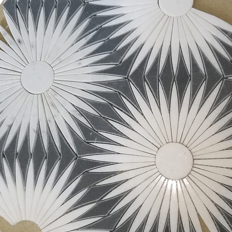 Solblomstformet marmormønster vandstråle mosaik backsplash fliser