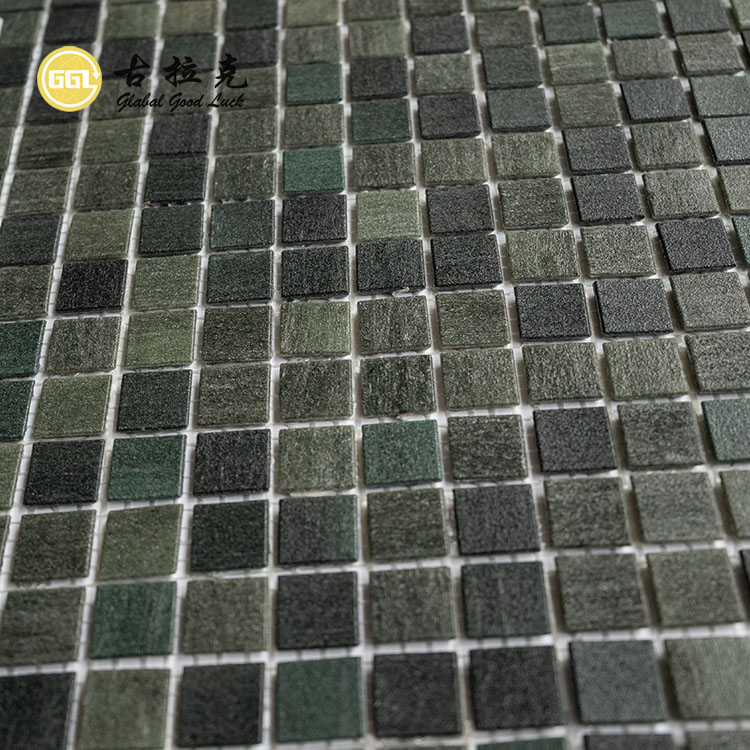 Mosaiço de Vidro Iridescente Verde Escuro para Piscina com Fusão Quente