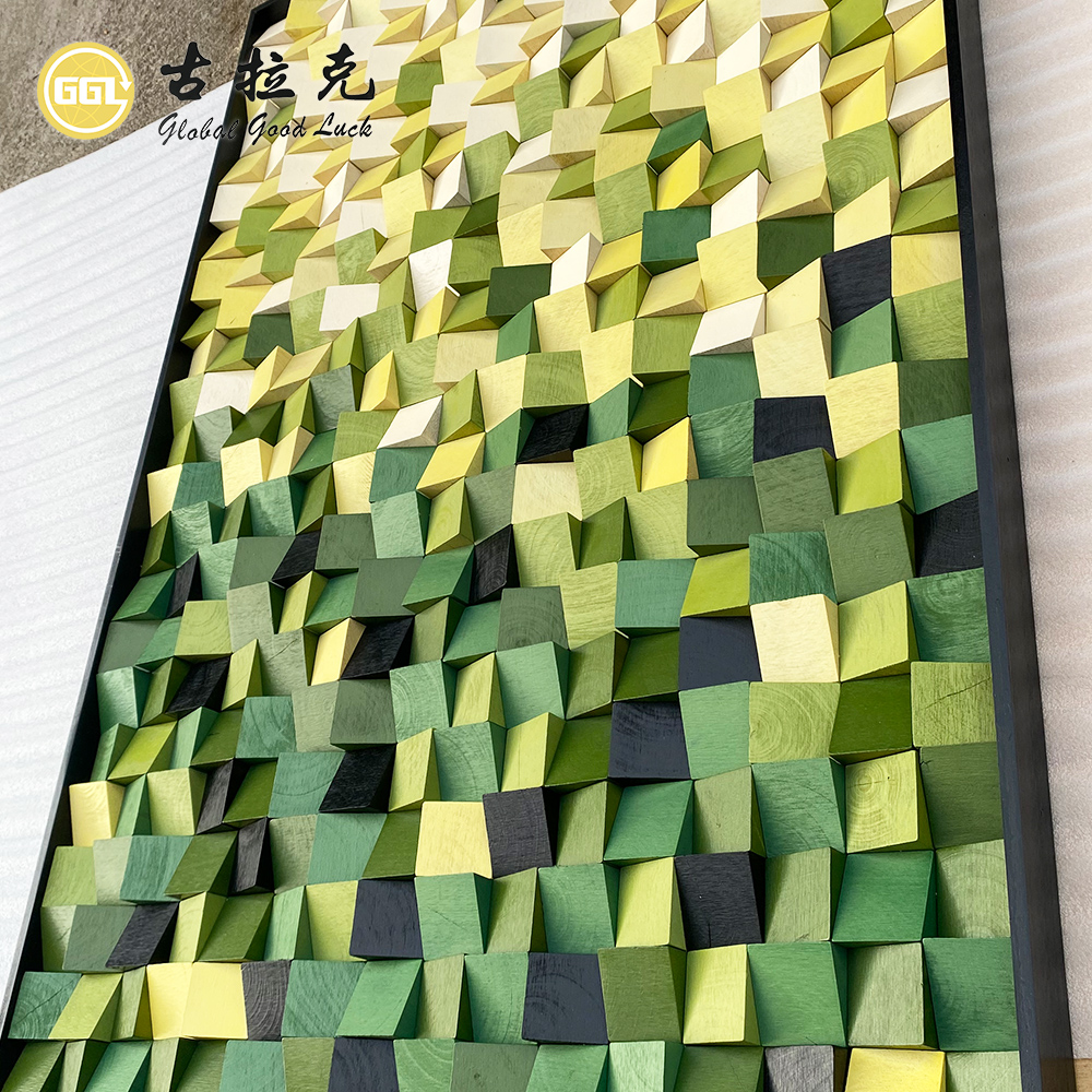 Handmade 3D Green Gradient Wood Mosaic Mural