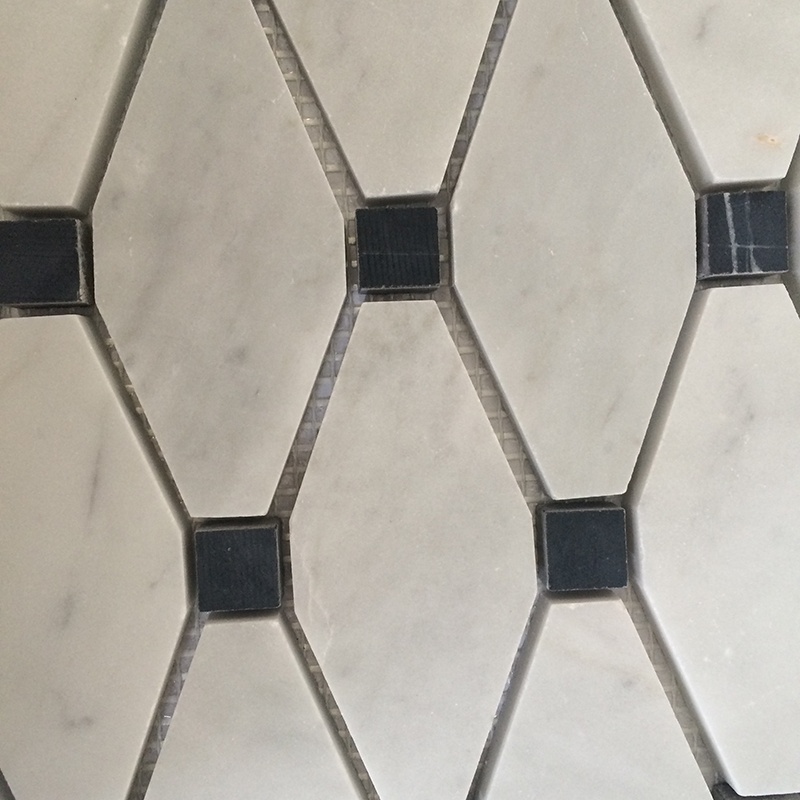 Calacatta White Mix Black Dots Marble Long Hexagon Pattern Mosaic Tile Pour Décor de Sol/Mur de Maison/Villa