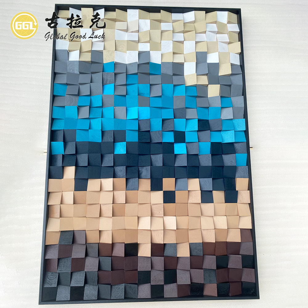 Custom Abstract 3D Wood Mosaic Art Mural Handmade Wooden Wall Panel