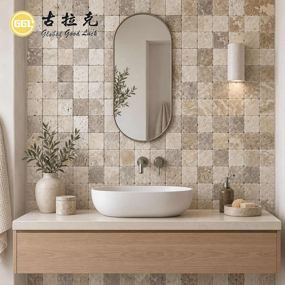 10x10cm Gray Travertine Tiles – Natural Stone Square Floor & Wall Tiles