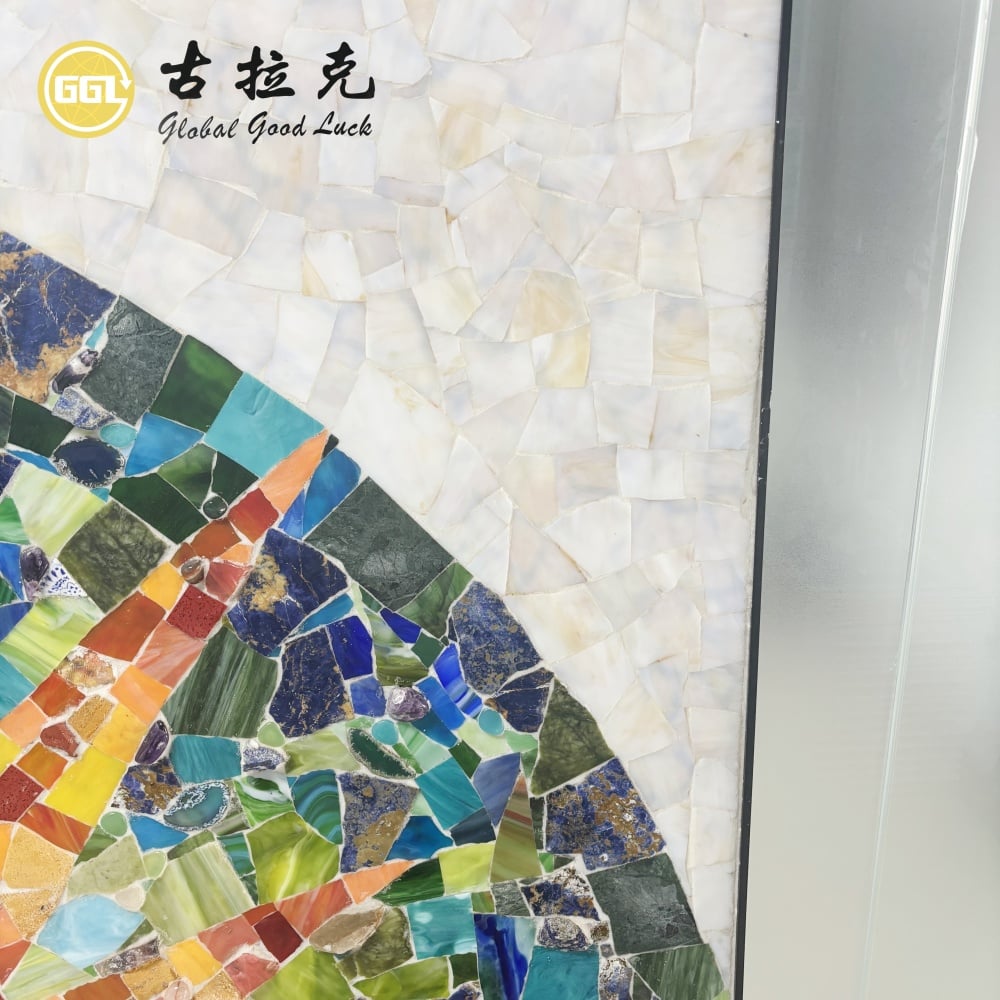 Custom Glass and Stone Mosaic Mural – Handmade Mixed Material Mosaic Wall Art for Luxury Interiors