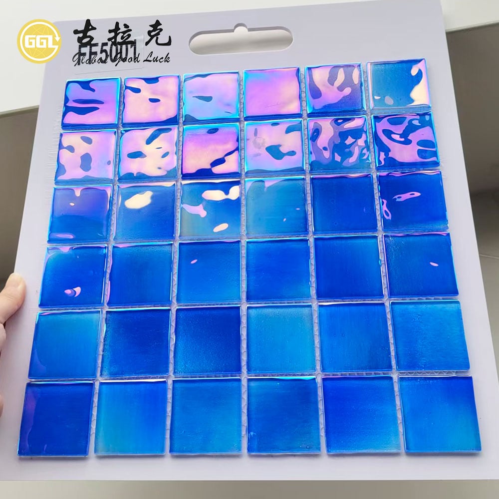 Ocean Blue Iridescent Glass Mosaic Tiles for Swimming Pools and Walls
