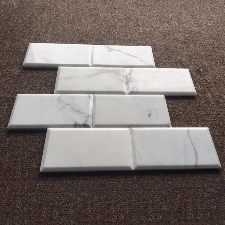 Carrara Weiß 3x6 Zoll Tiefe Abgeschrägte Ziegel Marmor Mosaik Fliesen Mit Parkett Design