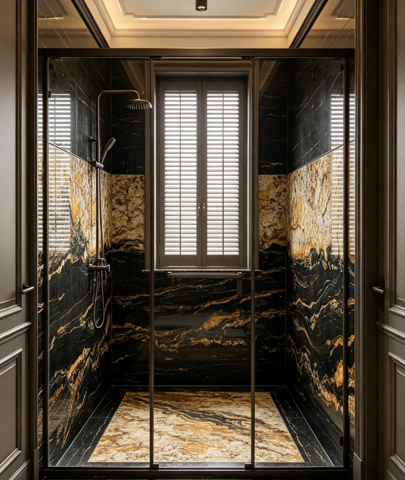 Gold Silk Granite bathroom shower wall and floor application