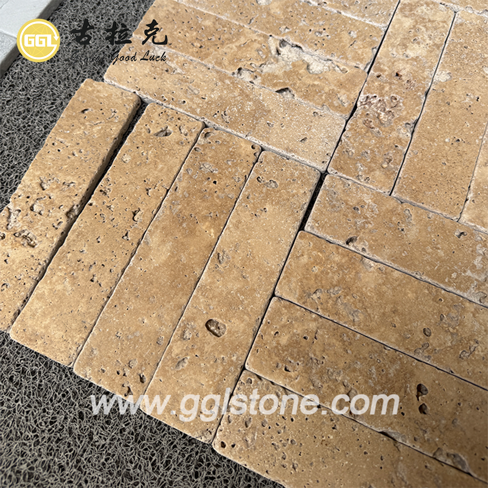 Beige Kalkstein-Streifen-Fliesen | Naturstein-lineare Wand- und Bodenfliesen