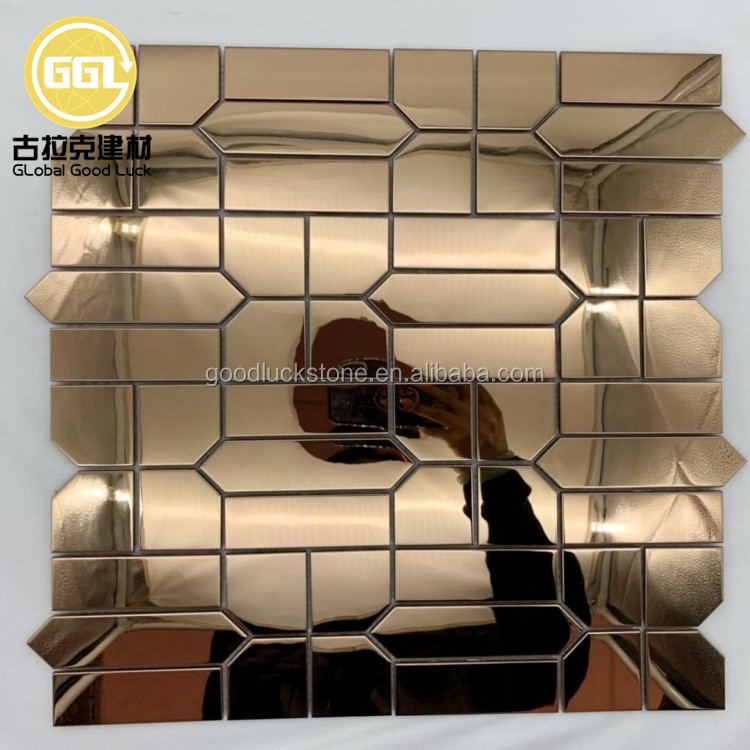 Алтын шампан Күміс металл мозаикалы айна дизайны Backsplash плиткасы