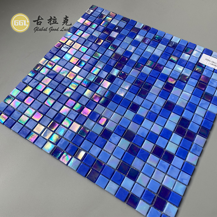 Iridescent Stained Glass Glitter Pool Tiles Flooring Bottom Decorative Blue Glass Mosaic