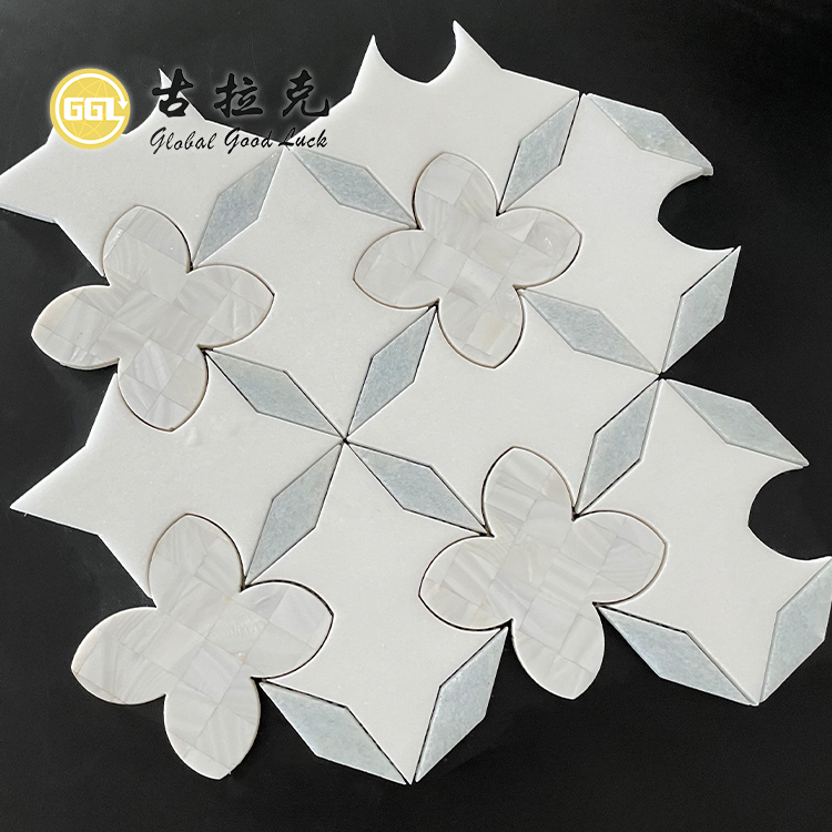 Azulejo Mosaico de Mármore Mix Design de Flor de Concha para Parede de Cozinha de Villa