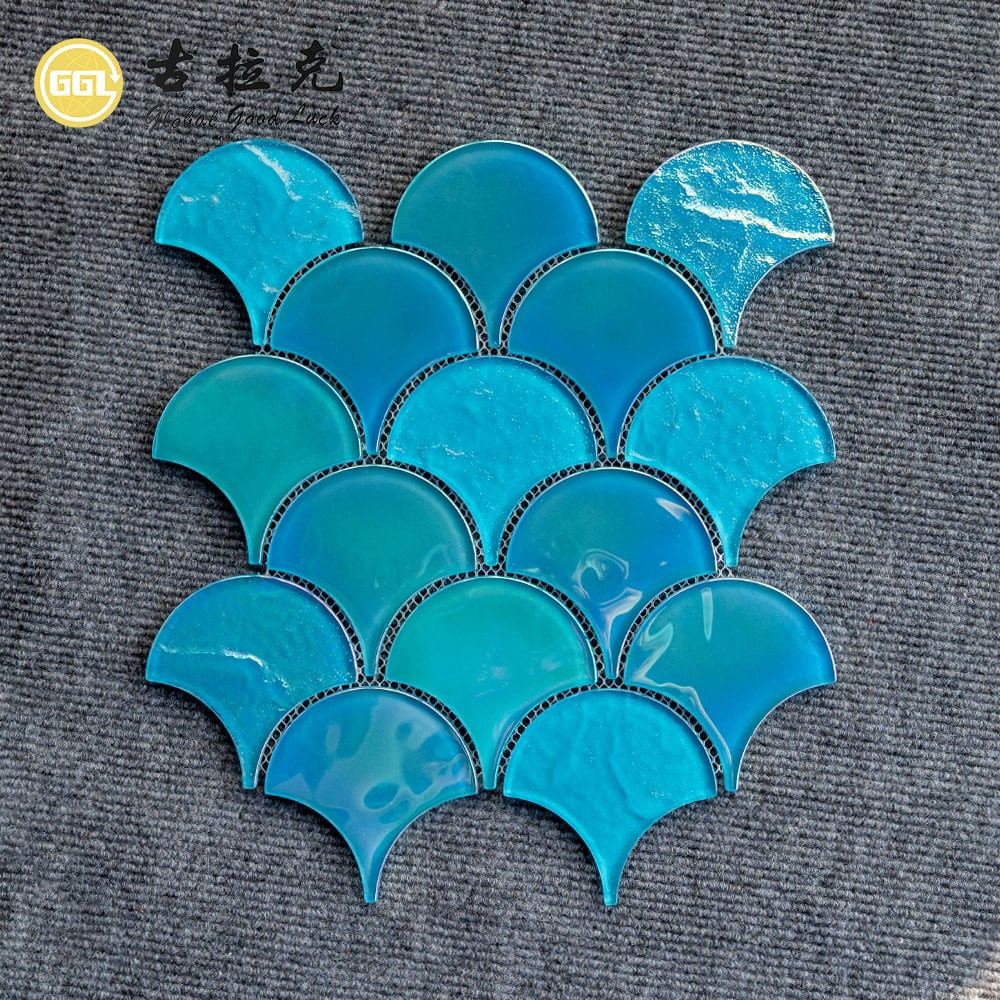 Iridescent Fish Scale Crystal Glass Mosaic Tiles for Swimming Pools & Walls
