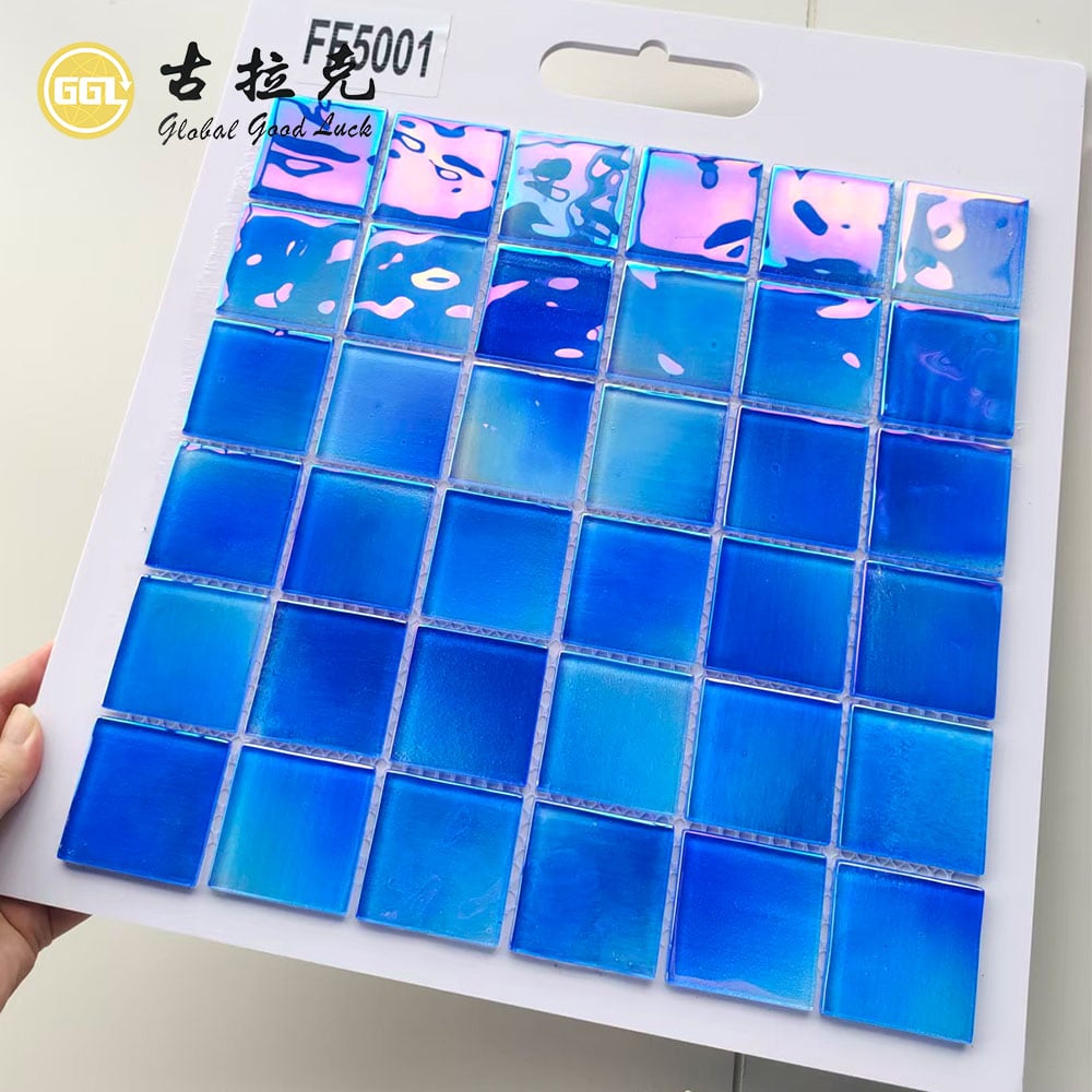 Ocean Blue Iridescent Glass Mosaic Tiles for Swimming Pools and Walls