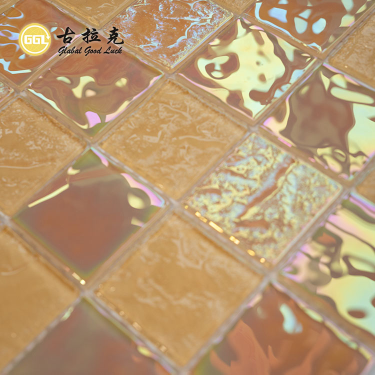 Novum Dispositio Luteolum Tenue Vitreum Iridescentiae Tegula Mosaicum, Piscinae Natatoriae et Ornamento Parietis