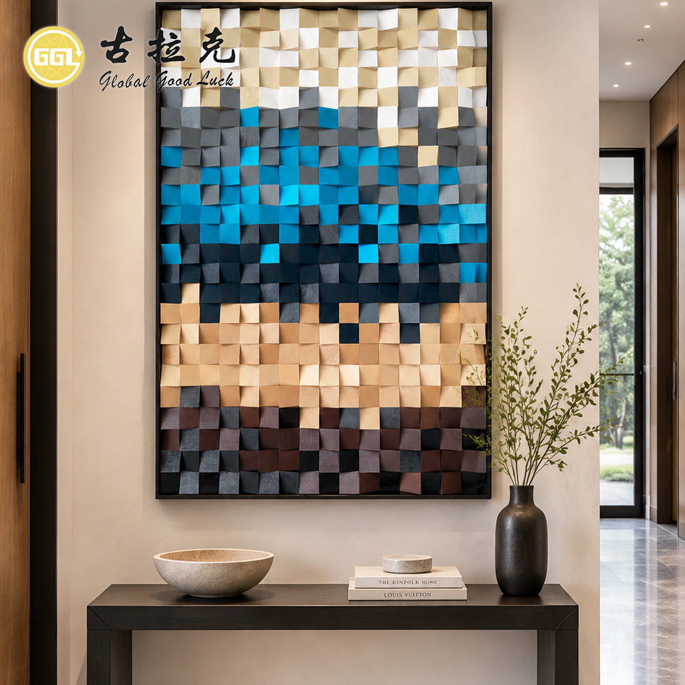 Custom Abstract 3D Wood Mosaic Art Mural Handmade Wooden Wall Panel