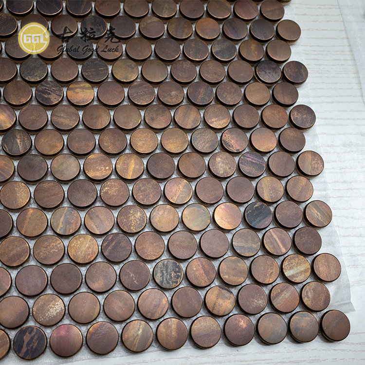 Penny Ronde Metaal Mosaïek Vlekvrye Staal Koper Mosaïek Binne Buitelug Muur Dekor