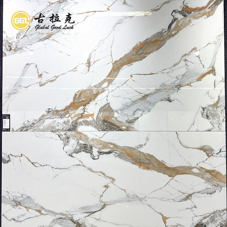 Calacatta Gold Porcelain Slab 1200x1800mm Large Format Marble Look Tile with Gold Veins