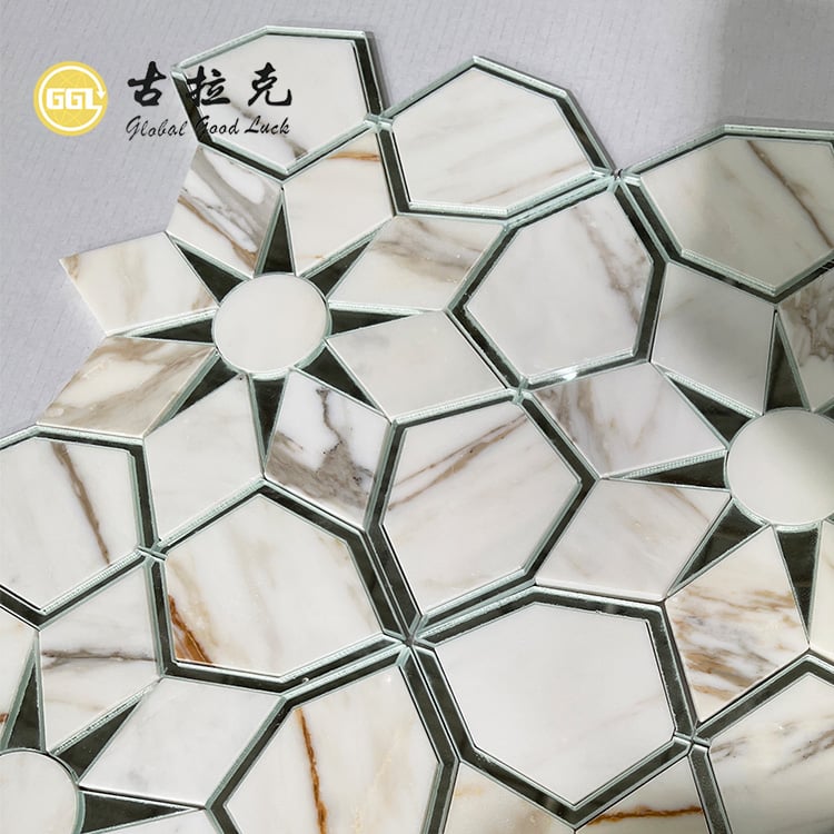 Calacatta Gold Mable Mix Espelho Jato de Água Mármore Mosaico Azulejo de Parede