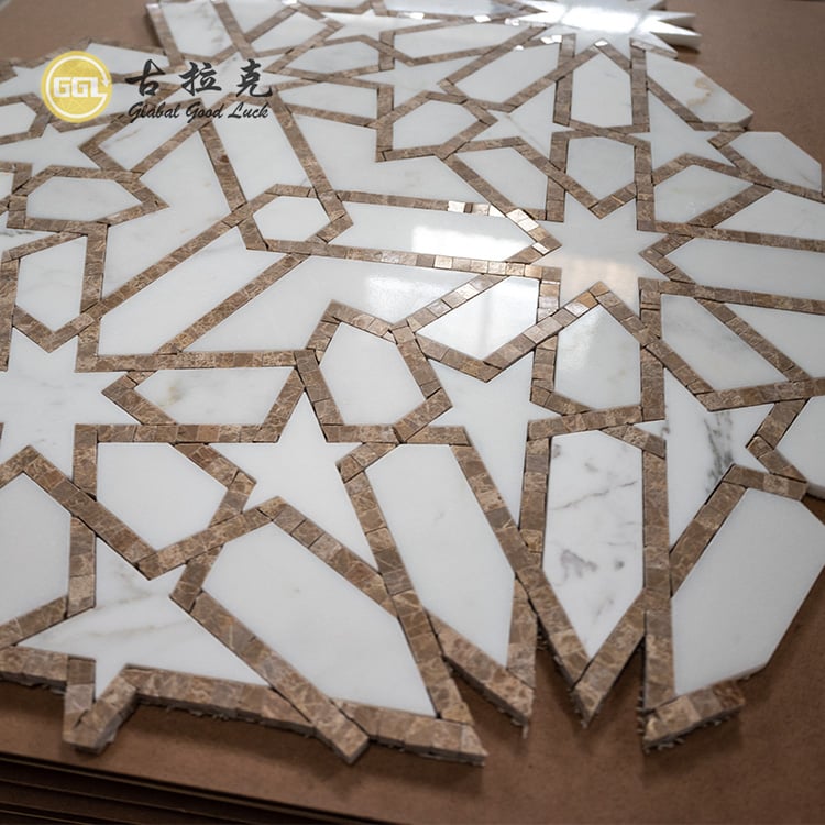 Modernes Design Marmor Stern Parkett Merkmale Wasserstrahl Mosaikfliese Für Wanddekoration