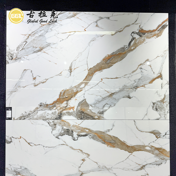 Calacatta Gold Porcelain Slab 1200x1800mm Large Format Marble Look Tile with Gold Veins