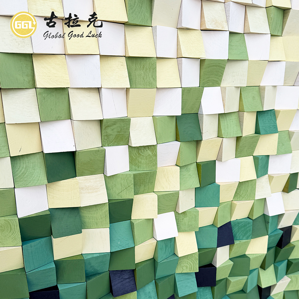 Handmade 3D Green Gradient Wood Mosaic Mural