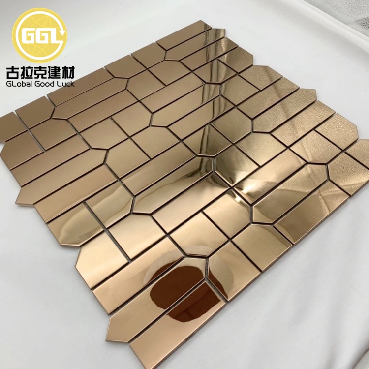 Azulejo de mosaico de metal prateado dourado champanhe com design de espelho para backsplash